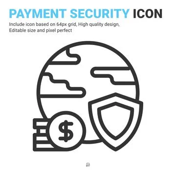 Payment security icon vector with outline style isolated on white background Illustrazione stock