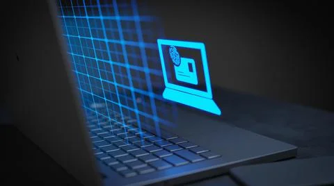 Payment security laptop online with grids tech 3D Illustration Stock Illustration