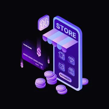 Payment Service for E-Commerce Illustration. Online Shopping. Sales. Black Stock Illustration