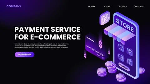 Payment Service for E-Commerce. Landing Page Template for Website Stock Illustration