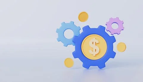 Payment Setting icon with gear and coins 3d illustration Stock Illustration