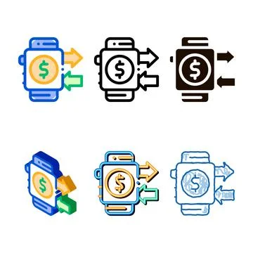 Payment smart watch pay pass vector thin line icon range Stock Illustration