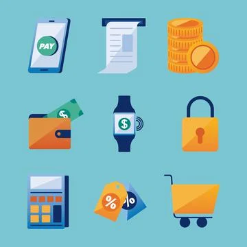 Payment solutions icon group Stock Illustration
