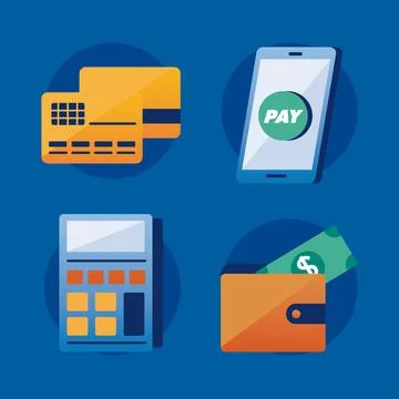 Payment solutions icon set Stock Illustration