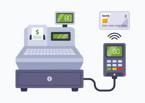 Payment in the store using a bank card. contactless payment through a cash Stock Illustration