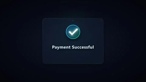 Payment successful notification animation with glowing checkmark on dark ba.. Stock Footage 337554684