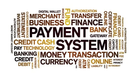 Payment System animated word cloud,animation kinetic typography seamless loop. Stock Footage 300681146