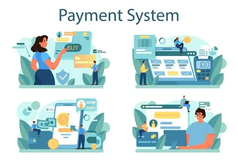 Payment system concept set. Website payment system by credit card. Stock Illustration