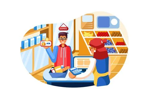 Payment system with a Grocery store on background Stock Illustration