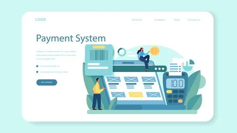Payment system web banner or landing page. Website payment system Stock Illustration