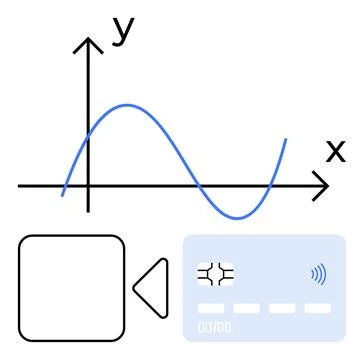 Payment Technology Concept with Graph, Camera, and Contactless Card Icon Illustrazione stock