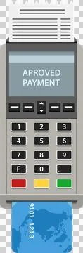 Payment terminal with approved payment message on screen and card inserted .. Stock Illustration