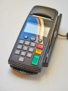 Payment terminal with card Stock Photos