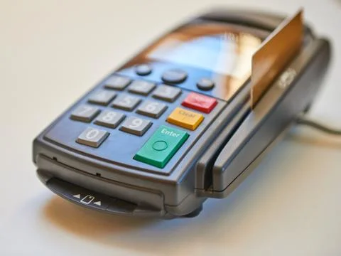 Payment terminal with card Stock Photos