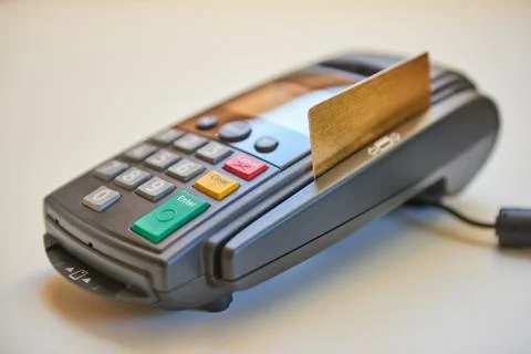 Payment terminal with card Stock Photos