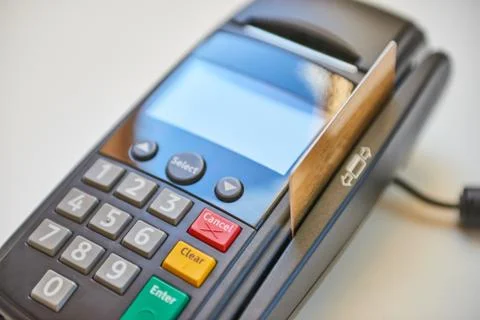 Payment terminal with card Stock Photos