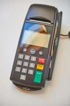 Payment terminal with card Stock Photos