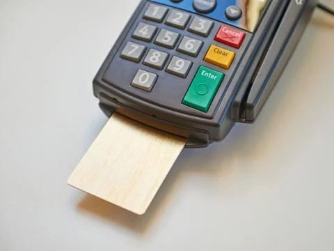 Payment terminal with card Stock Photos