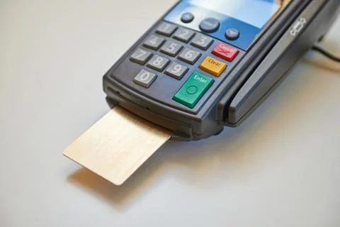 Payment terminal with card Stock Photos