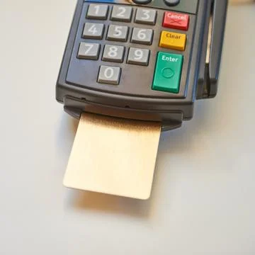Payment terminal with card Stock Photos