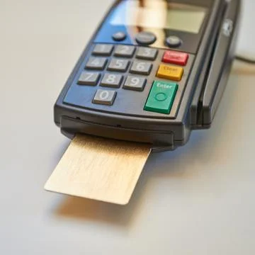 Payment terminal with card Stock Photos