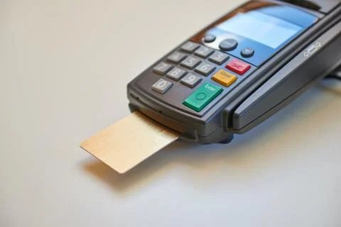 Payment terminal with card Stock Photos