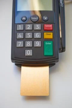 Payment terminal with card Stock Photos