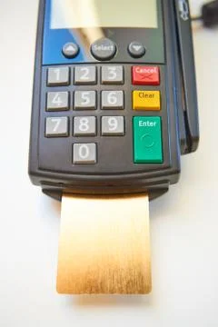 Payment terminal with card Stock Photos