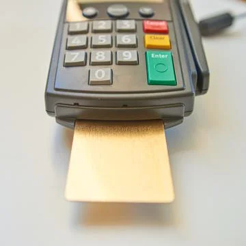 Payment terminal with card Stock Photos