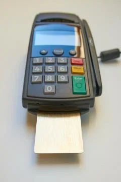 Payment terminal with card Foto stock