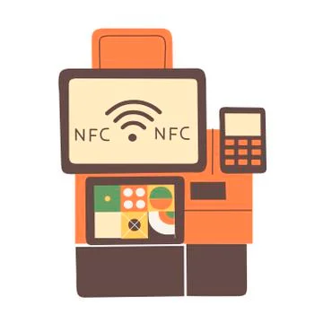 Payment terminal, contactless payment. Flat vector illustration. Stock Illustration