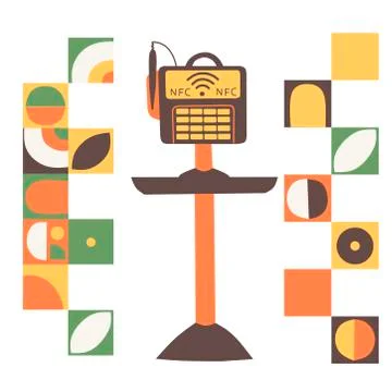 Payment terminal, contactless payment. Flat vector illustration. Stock Illustration