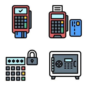 Payment terminal icon set Payment related vector Stock-Illustration