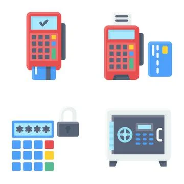 Payment terminal icon set Payment related vector Stock-Illustration