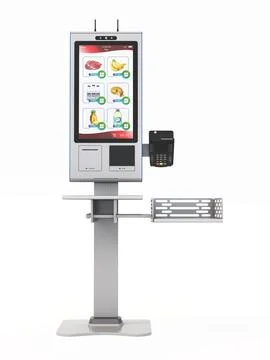 Payment terminal kiosk isolated on white background. 3D illustration Stock Illustration