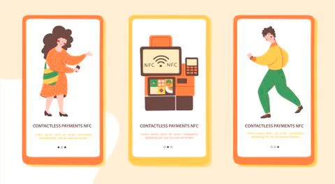 Payment terminal nfc, flat onboarding mobile app page screen template. Safe Stock Illustration
