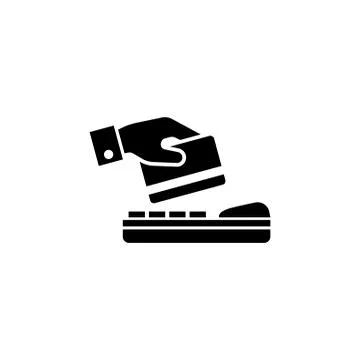 Payment terminal. Pos Machine with Credit Card Flat Vector Icon Stock Illustration