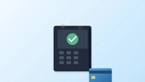 Payment Terminal Processing Credit Card Transaction with Success Checkmark .. Видео 345982253