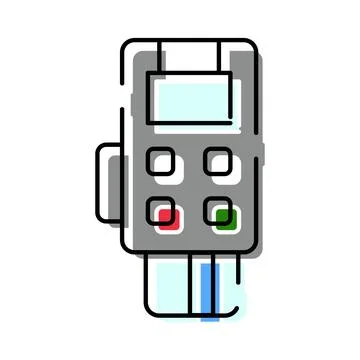 Payment terminal processing credit card transaction line icon 库存插图