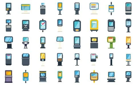 Payment terminals showing using process on white background Illustrazione stock