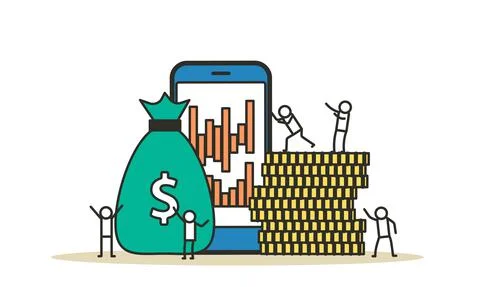 Payment transaction cash vector banking illustration phone. People pay on com Stock Illustration