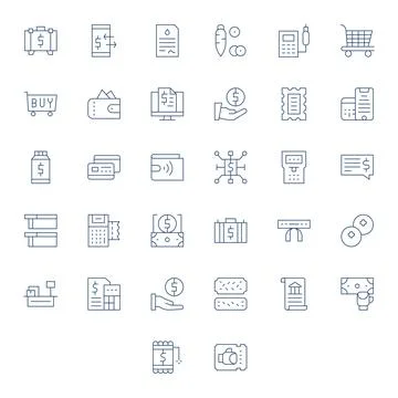 Payment Vector Icon Collection featuring 32 Pixel Aligned 64x64 Thin Line D.. Stock Illustration