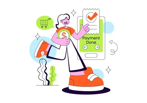 Payment Vector Illustration featuring Online Transaction, Digital Wallet, C.. Stock Illustration