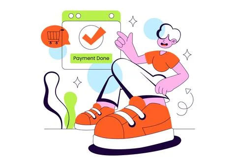 Payment Vector Illustration featuring Online Transaction, Digital Wallet, C.. Stock Illustration