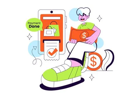 Payment Vector Illustration featuring Online Transaction, Digital Wallet, C.. Stock Illustration
