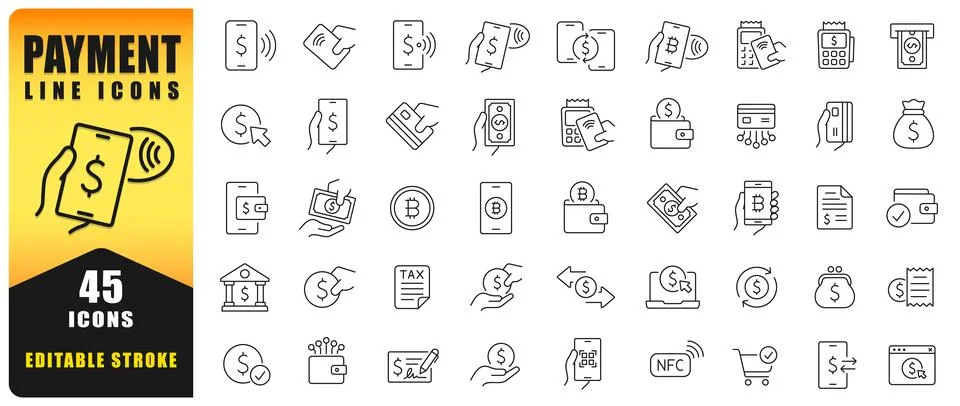 Payment Vector Line Icon Set Illustrazione stock