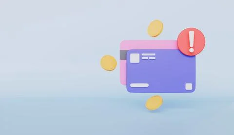 Payment Warning with warning sign and credit card 3d icon illustration Stock Illustration