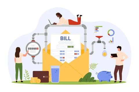 Payment for water supply using utility invoice from letter, check water 스톡 일러스트