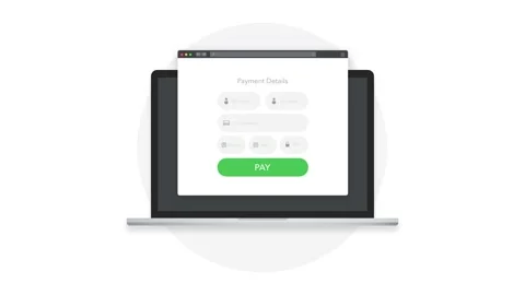 Payments form laptop. Computer screen. Laptop screen. Business concept. E Video stock 156576598