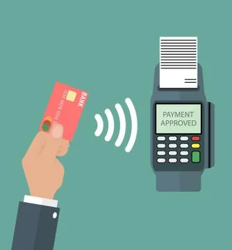 Payments using terminal and debit credit card, Stock Illustration